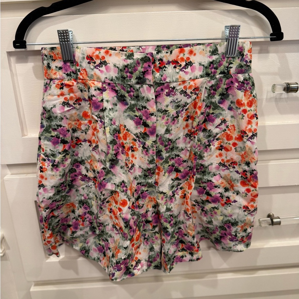 & Other Stories High-Waist Floral Shorts — Cream, Orange, Purple, Green